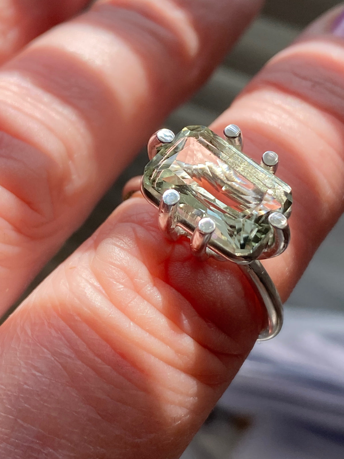 green amethyst and silver chunky flat top prong ring, made to order, gemstone ring, customisable
